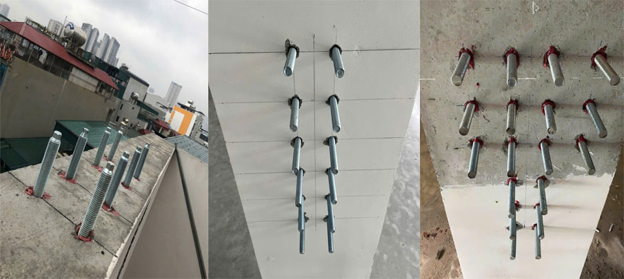 Ứng dụng thi công khoan cấy bulong hoá chất fisdex M20