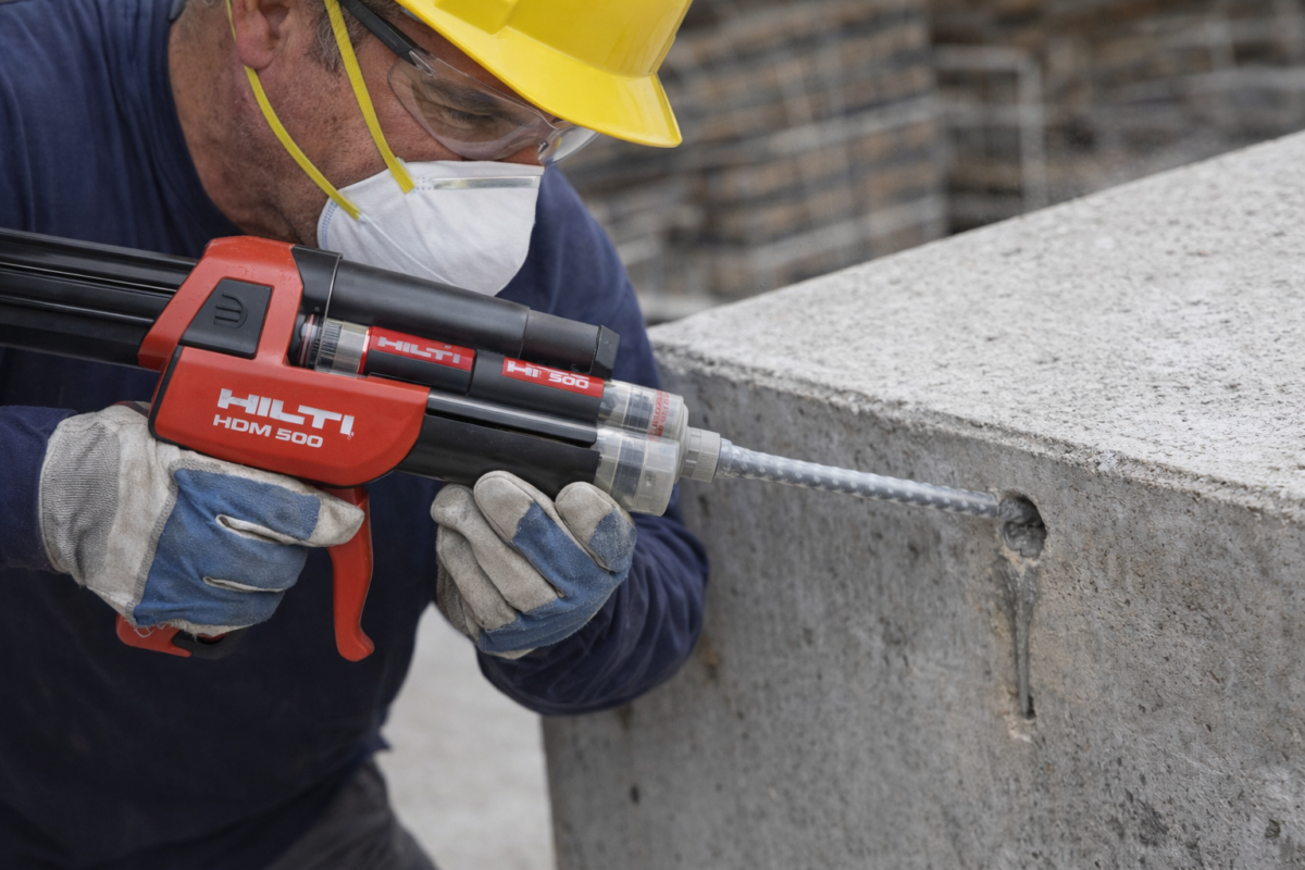 Bơm keo vào lỗ khoan - Quy trình thi công bulong hóa chất chuẩn kỹ thuật