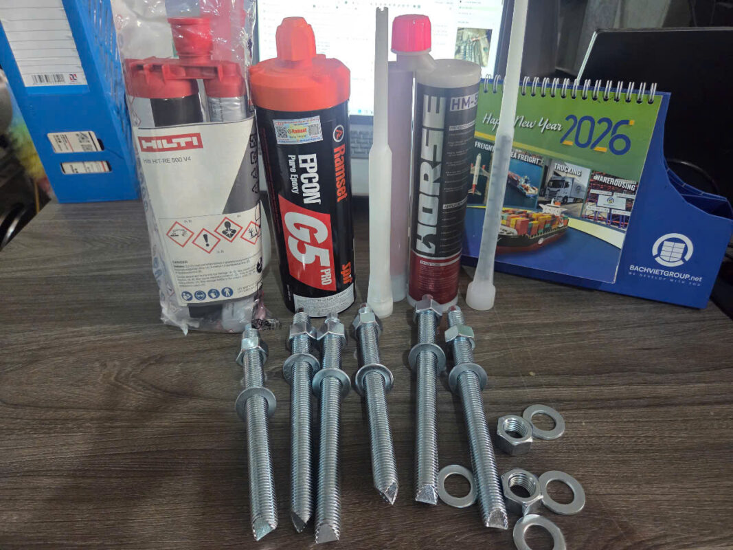 Blong và keo cấy bulong đi kèm - Định mức tiêu hao keo cấy bulong