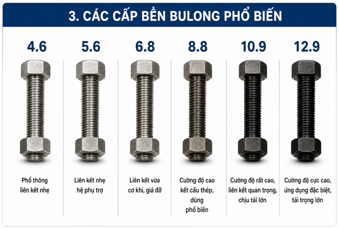 Các cấp bền bulong xây dựng phổ biến hiện nay và phạm vi ứng dụng - Cấp bền bulong xây dựng ảnh hưởng đến khả năng chịu lực như thế nào ?