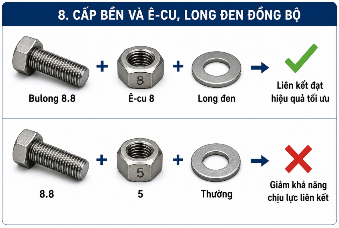 Cấp bền bulong xây dựng ảnh hưởng thế nào đến khả năng chịu lực khi đi cùng ê-cu và long đen?