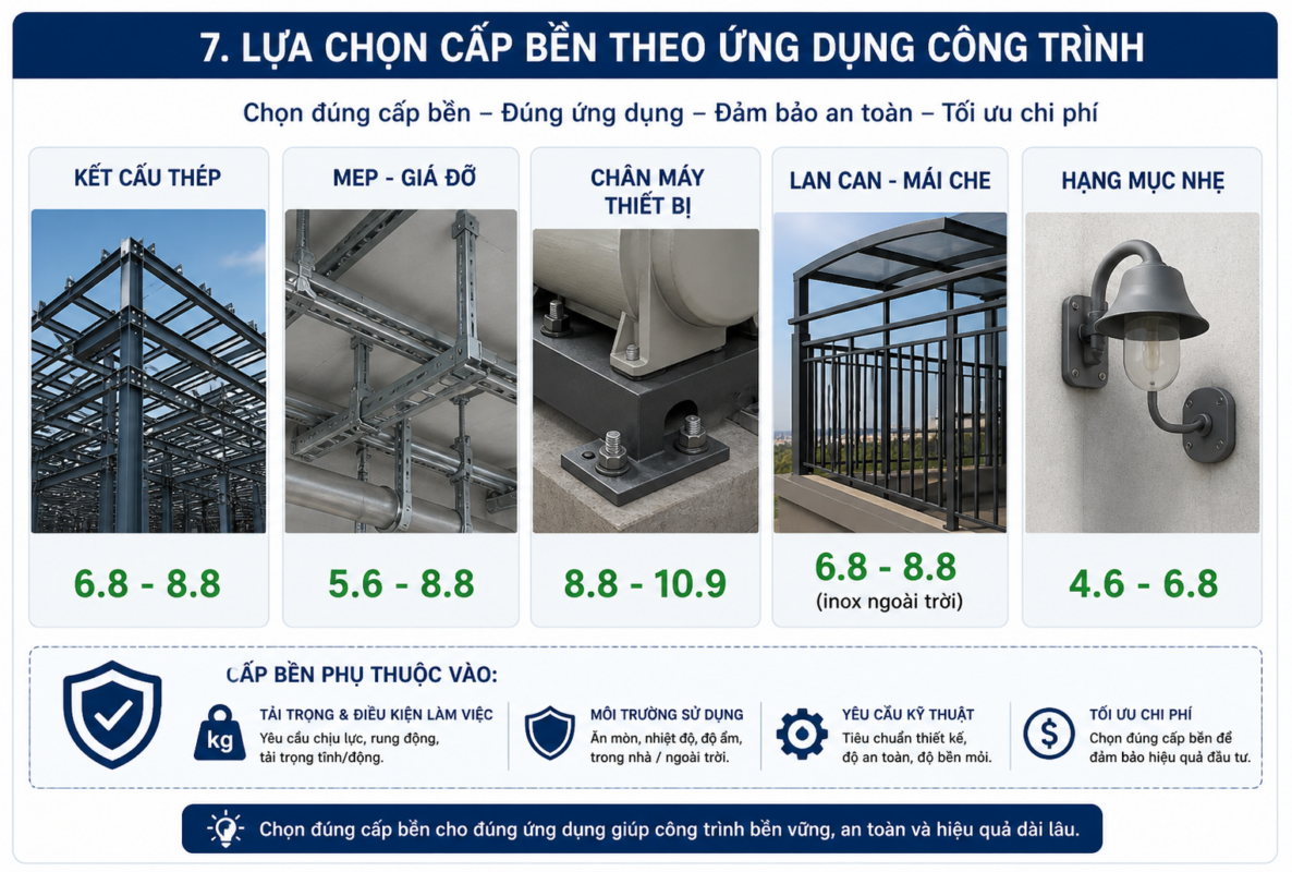 Cấp bền bulong xây dựng ảnh hưởng thế nào đến khả năng chịu lực trong từng hạng mục công trình?