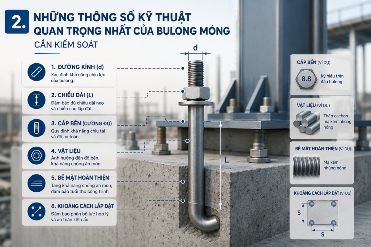 Những thông số kỹ thuật quan trọng của bulong móng cần được kiểm soát
