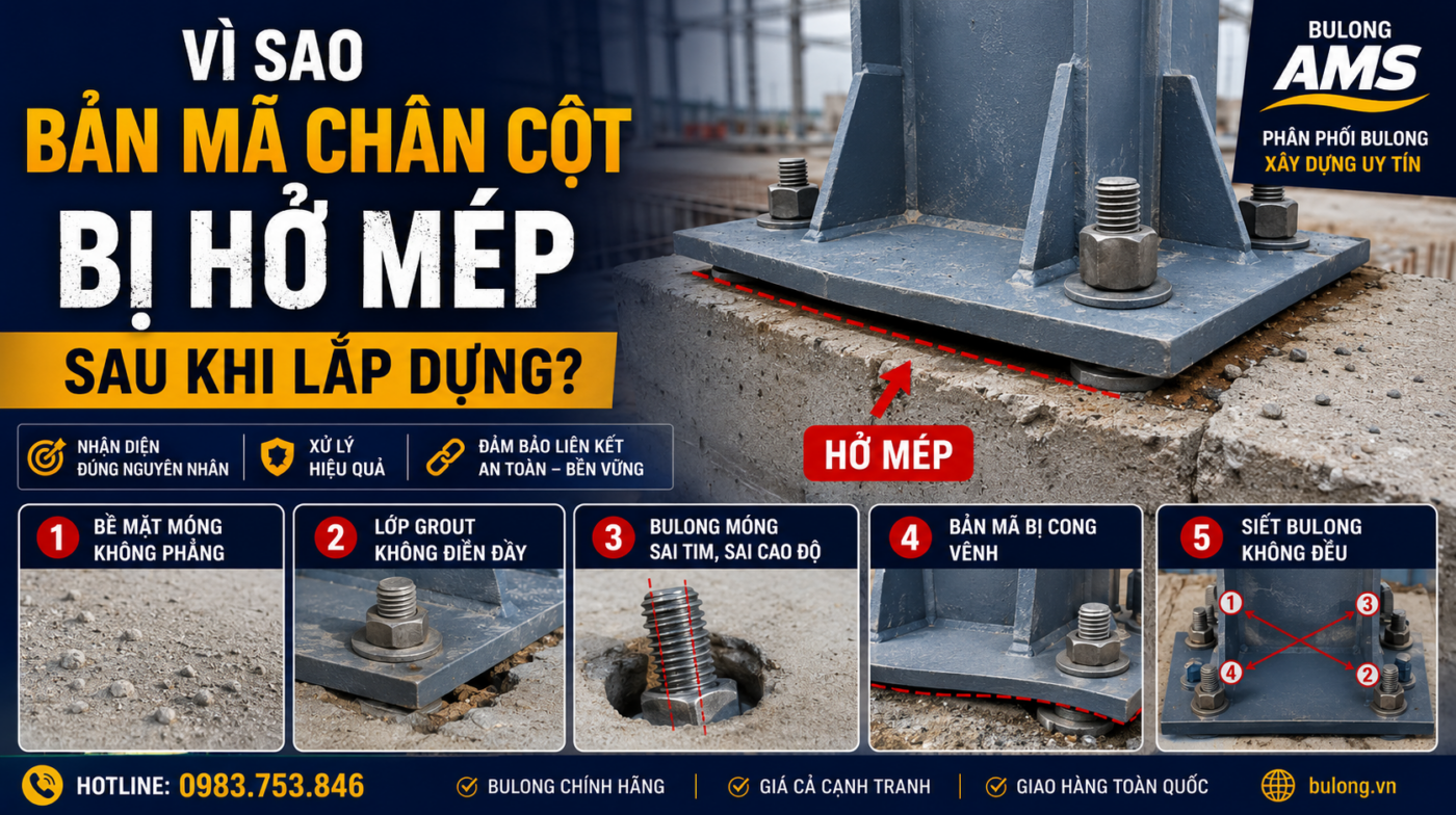 Vì sao bản mã chân cột bị hở mép sau khi lắp dựng