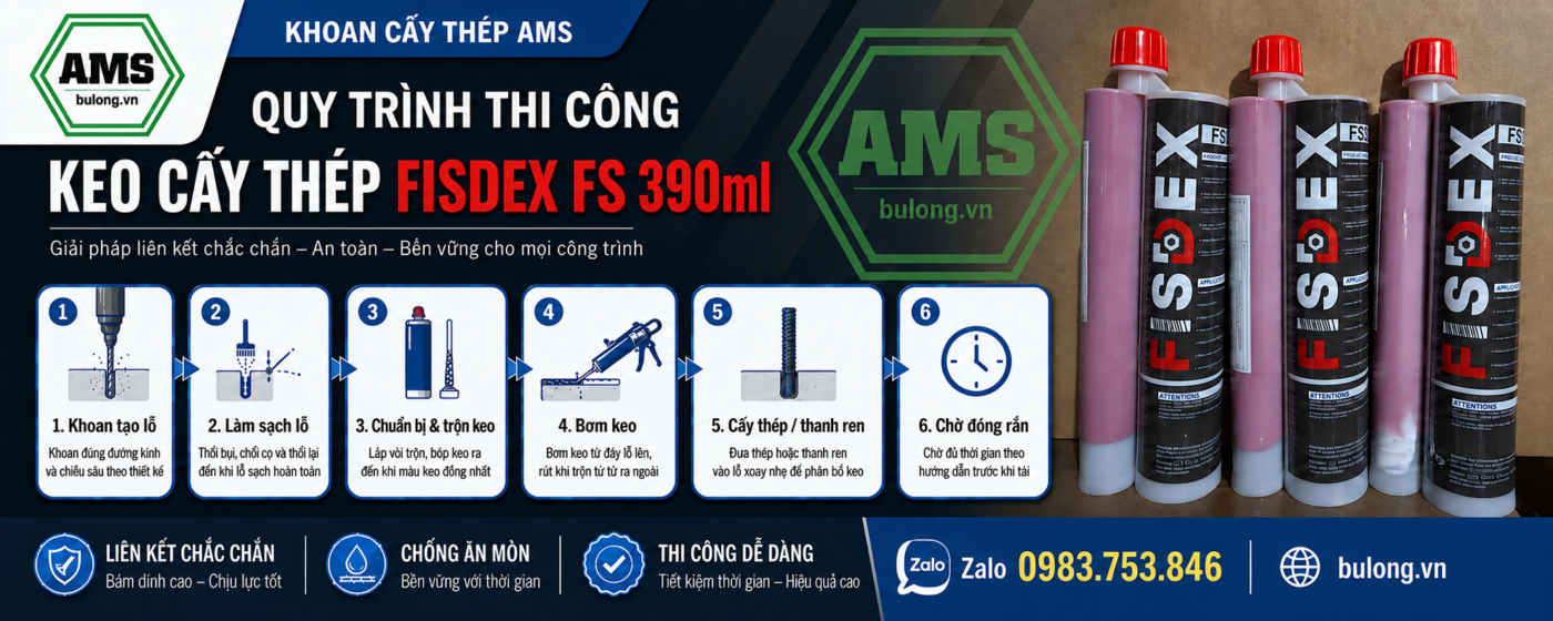 Quy trình thi công keo cấy thép FISDEX FS 390ml